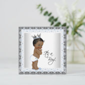 Afro-Amerikaanse prins Baby shower blauw en grijs Kaart (Staand voorkant)