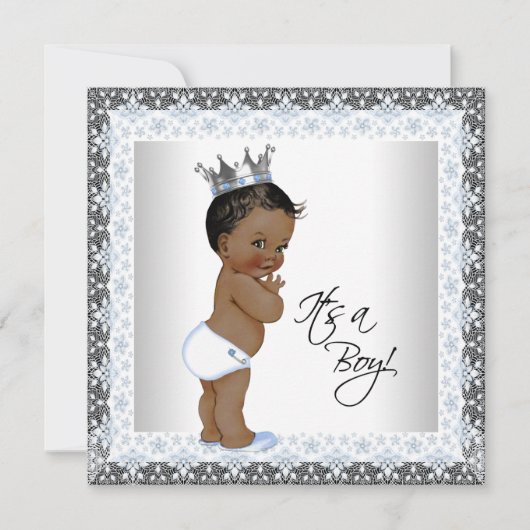 Afro-Amerikaanse prins Baby shower blauw en grijs Kaart (Voorkant)