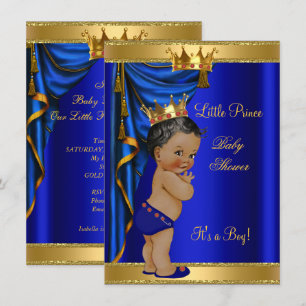 Afro-Amerikaanse Prins Baby Shower Blauw Goud Rood Kaart
