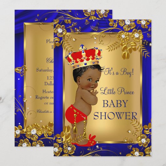 Afro-Amerikaanse Prins Baby Shower Goud Rood DD1 Kaart (Voorkant / Achterkant)