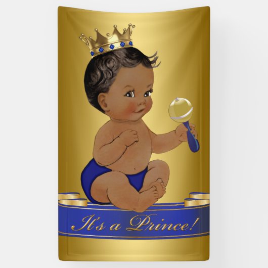 Afro-Amerikaanse Prins Jongens Baby Shower Spandoek (Verticaal)