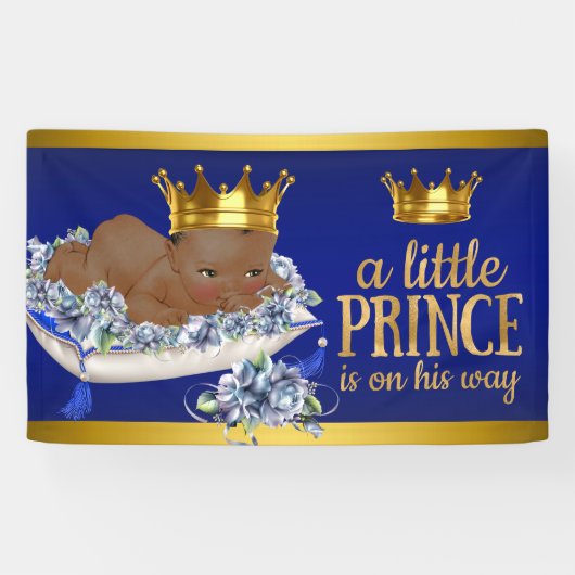 Afro-Amerikaanse prins jongetje babyshower banner (Horizontaal)