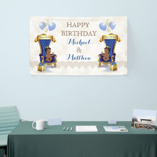 Afro-Amerikaanse prins Royal Blue Gold Twin Boys Spandoek (Beurs)