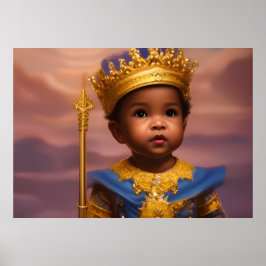 Afro-Amerikaanse prins schattige babyjongen goud b Poster