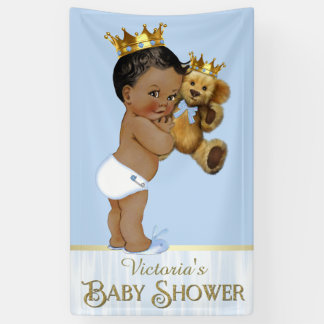 Afro-Amerikaanse Prins Teddybeer Baby Shower Spandoek