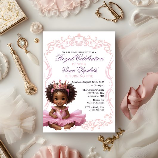 Afro-Amerikaanse Prinses 1e Verjaardagsuitnodiging Kaart