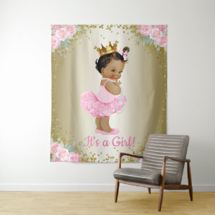 Afro-Amerikaanse prinses Baby shower achtergrond Wandkleed