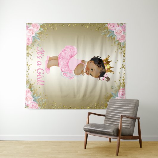 Afro-Amerikaanse prinses Baby shower achtergrond Wandkleed (In Situ (horizontaal))