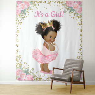 Afro-Amerikaanse prinses Baby shower achtergrond Wandkleed