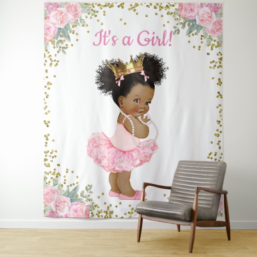 Afro-Amerikaanse prinses Baby shower achtergrond Wandkleed (In situ)