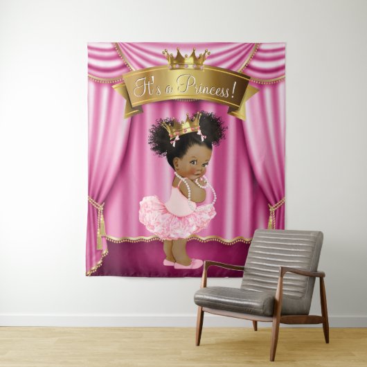 Afro-Amerikaanse prinses Baby shower achtergrond Wandkleed (In situ)
