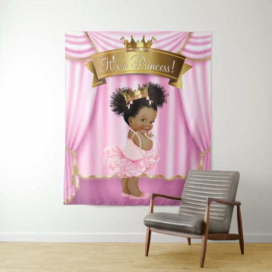 Afro-Amerikaanse prinses Baby shower achtergronden Wandkleed (In situ)