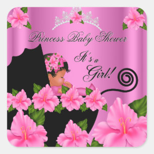 Afro-Amerikaanse Prinses Baby Shower Meisje Bloeme Vierkante Sticker