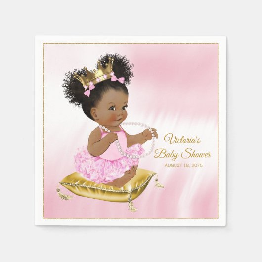 Afro-Amerikaanse prinses Baby shower Papier servet (Voorkant)