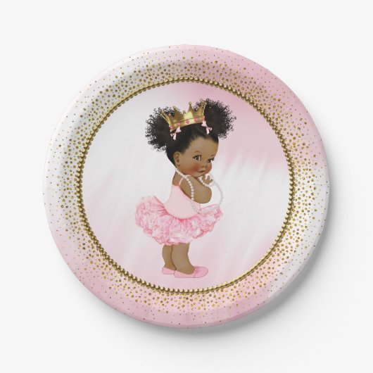 Afro-Amerikaanse prinses Baby shower papieren Bord (Voorkant)