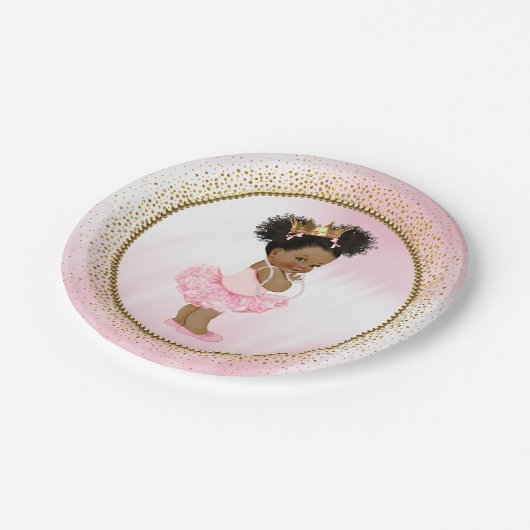 Afro-Amerikaanse prinses Baby shower papieren Bord (Gekanteld)