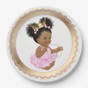 Afro-Amerikaanse Prinses Baby Shower Papieren Bord