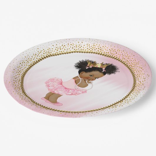 Afro-Amerikaanse prinses Baby shower papieren Bord (Gekanteld)