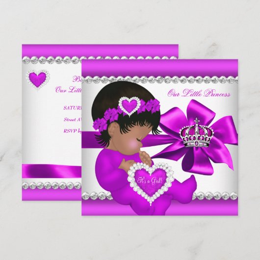 Afro-Amerikaanse Prinses Baby Shower Roze Meisje Kaart (Voorkant / Achterkant)
