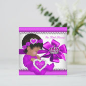 Afro-Amerikaanse Prinses Baby Shower Roze Meisje Kaart (Staand voorkant)