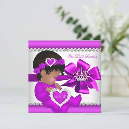 Afro-Amerikaanse Prinses Baby Shower Roze Meisje Kaart (Staand voorkant)