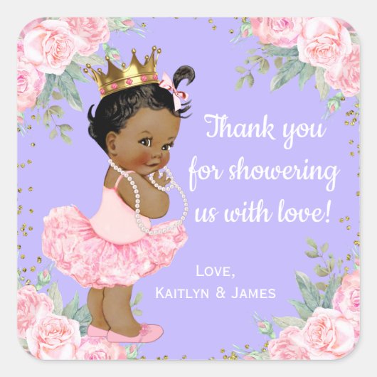 Afro-Amerikaanse prinses Baby shower Stickers (Voorkant)