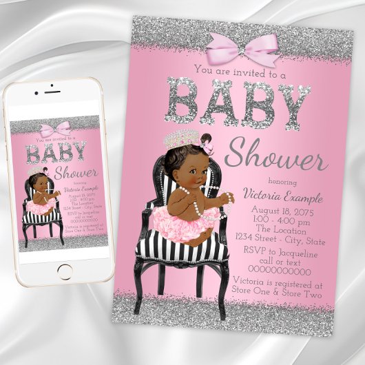 Afro-Amerikaanse Prinses Baby Shower Uitnodiging