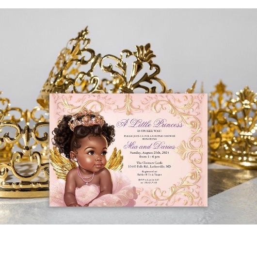 Afro-Amerikaanse Prinses Baby Shower Uitnodiging