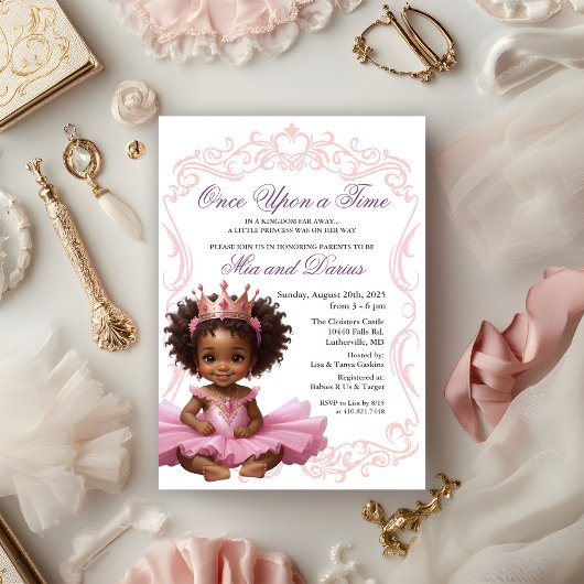Afro-Amerikaanse Prinses Baby Shower Uitnodiging