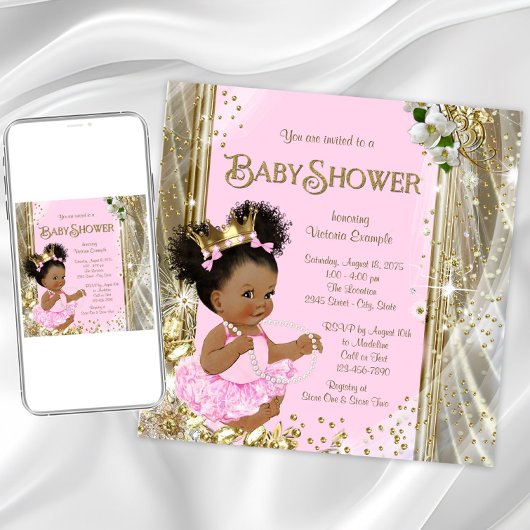 Afro-Amerikaanse Prinses Baby Shower Uitnodigingen