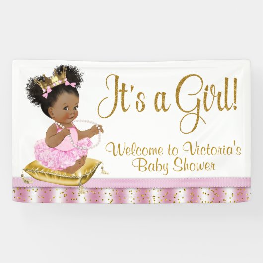 Afro-Amerikaanse Prinses Babyshower Banners (Horizontaal)