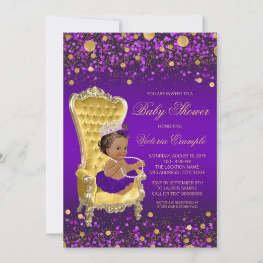 Afro-Amerikaanse prinses babyshower uitnodiging (Voorkant)