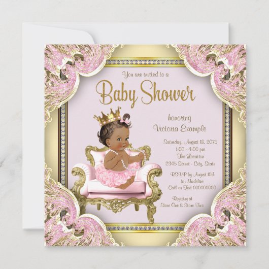 Afro-Amerikaanse prinses babyshower uitnodiging (Voorkant)