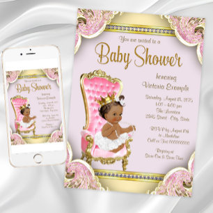 Afro-Amerikaanse prinses babyshower uitnodigingen