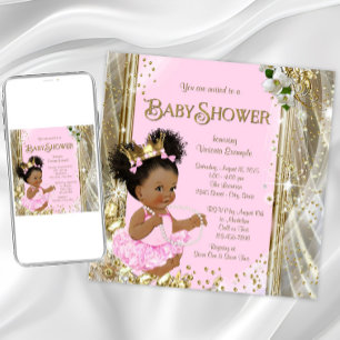 Afro-Amerikaanse prinses babyshower uitnodigingen