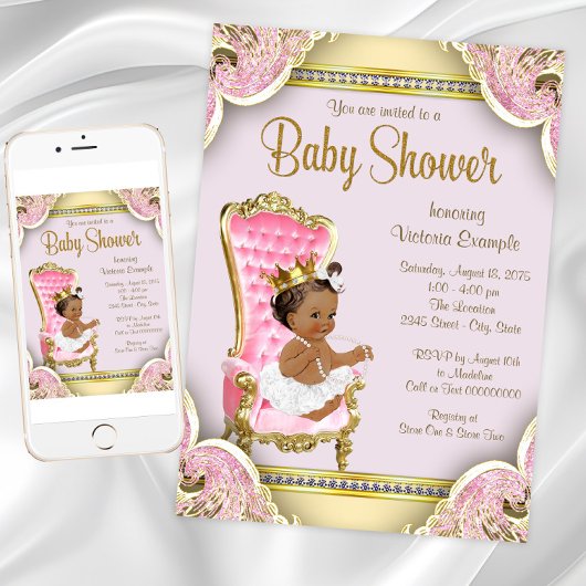 Afro-Amerikaanse prinses babyshower uitnodigingen