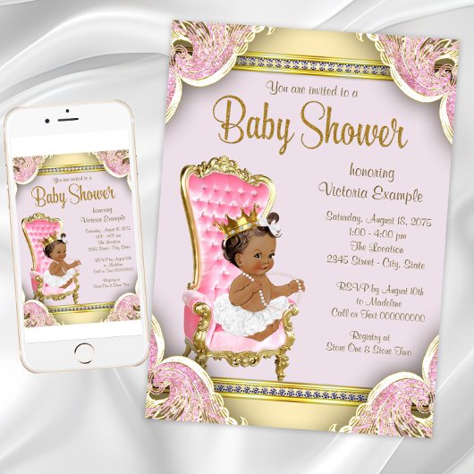 Afro-Amerikaanse prinses babyshower uitnodigingen