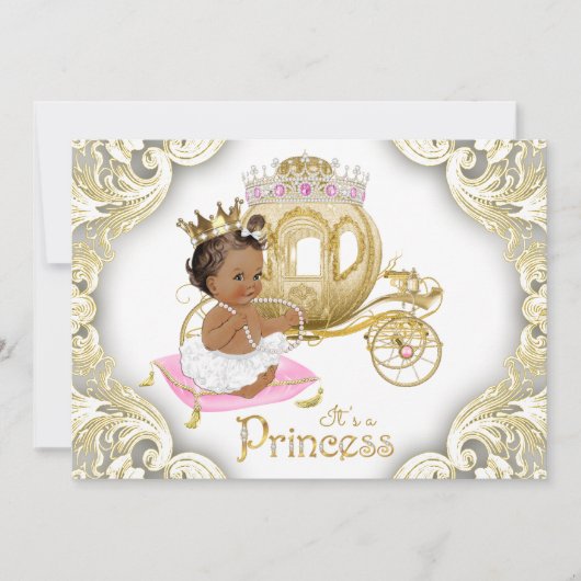 Afro-Amerikaanse prinses babyshower uitnodigingen (Voorkant)