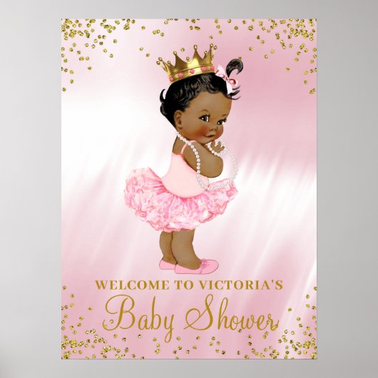 Afro-Amerikaanse prinses babyshower welkomstbord Poster (Voorkant)