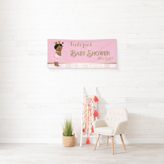 Afro-Amerikaanse Prinses Ballerina Baby shower Spandoek (Insitu)
