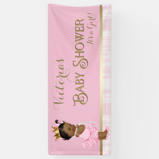 Afro-Amerikaanse Prinses Ballerina Baby shower Spandoek (Verticaal)