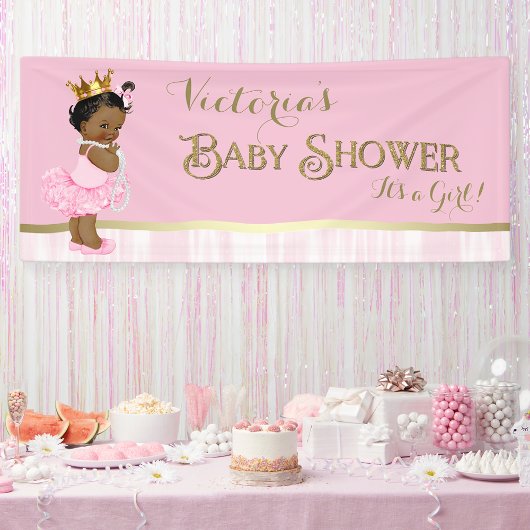 Afro-Amerikaanse Prinses Ballerina Baby shower Spandoek
