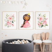 Afro-Amerikaanse prinses, bloemen, meisje kwekerij Muurkunst Sets