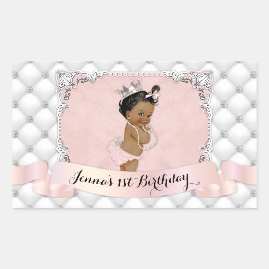 Afro-Amerikaanse prinses Blush Diamonds Parels Rechthoekige Sticker (Voorkant)
