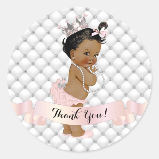 Afro-Amerikaanse prinses diamanten blush roze Ronde Sticker (Voorkant)
