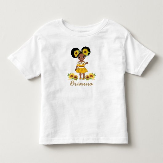Afro-Amerikaanse prinses meisje zonnebloem Puff Ha Kinder Shirts (Voorkant)