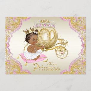 Afro-Amerikaanse Prinses Roze Goud Baby Shower Kaart