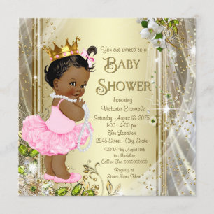 Afro-Amerikaanse Prinses Roze Tutu Baby Shower Kaart