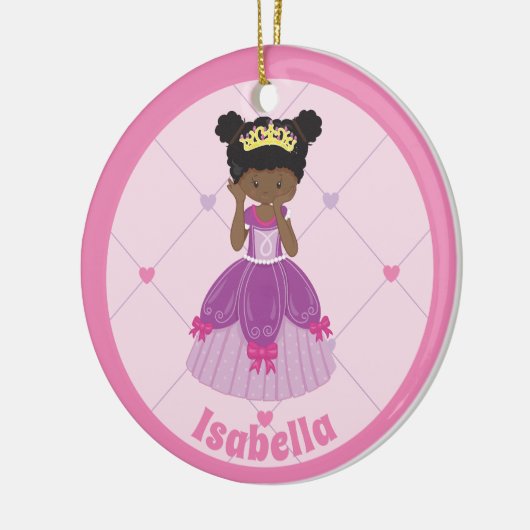 Afro-Amerikaanse prinses Schattige Roze Kerst Keramisch Ornament (Links)