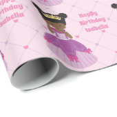 Afro-Amerikaanse prinses Schattigee verjaardag Cadeaupapier (Rol Hoek)